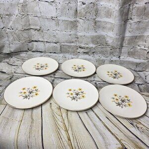 6 Edwin Knowles Sun Light 6.25" Bread Plates Replacements Floral Gold Trim